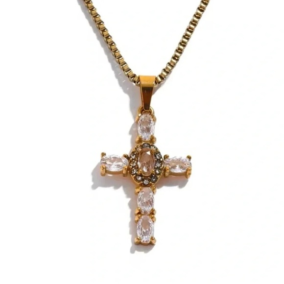 Anthropologie Jewelry - Anthropologie Cross 18K Gold Stainless Steel Waterproof Necklace